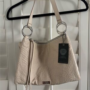 Vince Camuto Beige Textured Shoulder Bag